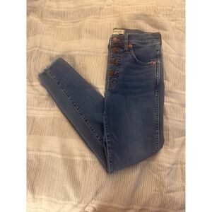 Madewell 10" High-Rise Skinny Jeans 27 Button Fly Medium Wash‎ Raw Hem